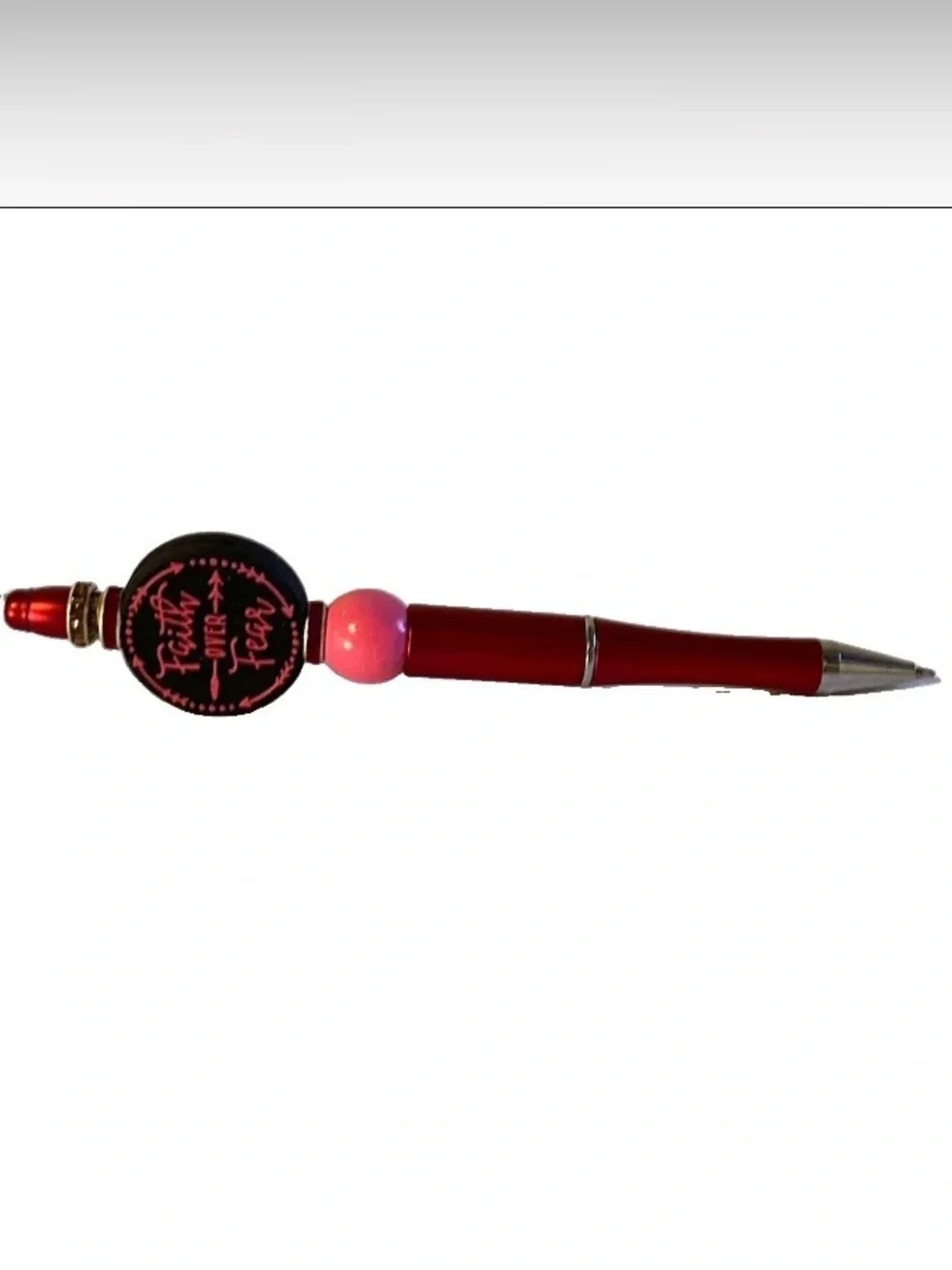 Faith Over Fear Pink & Red Beaded Black Ink Stylish Ballpoint Pen